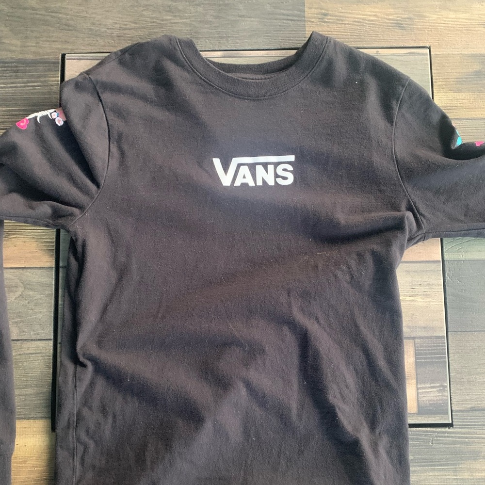 black long sleeve vans shirt with flowers on the sleeves